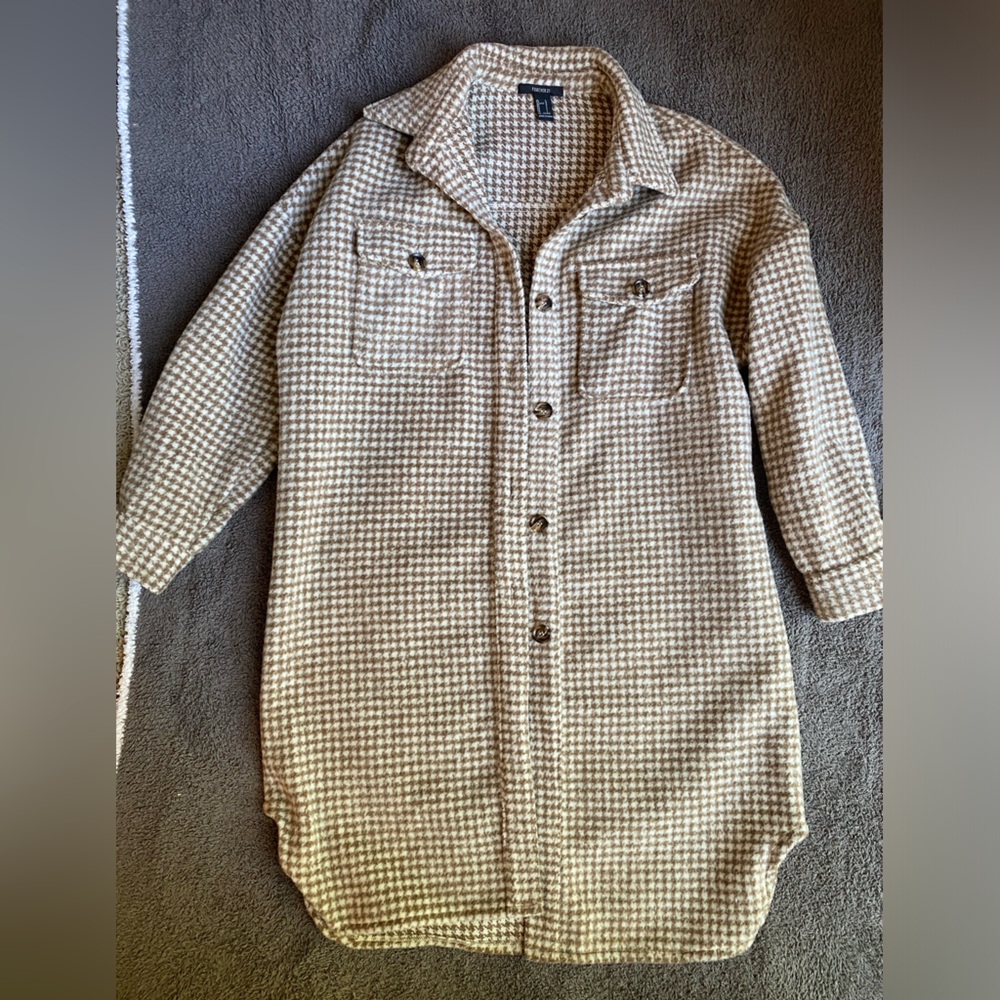Forever 21 long coat brown/white size large L